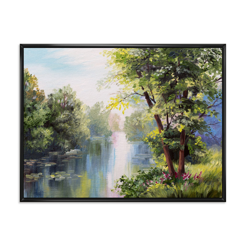 Peinture de paysage sur toile, H 16 po x l 32 po x P 1 po, Cadre flottant noir