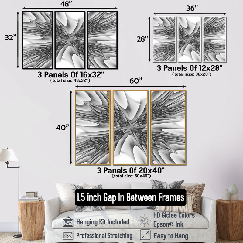Fractal 3D Magical Profondeur - 3 pièces, impression sur toile, H 40 po x l 60 po, Brown