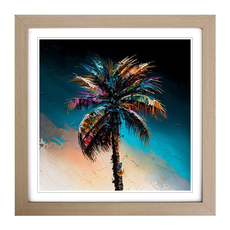 Palm Tree Palette Knife Painting - Framed Print, Oak