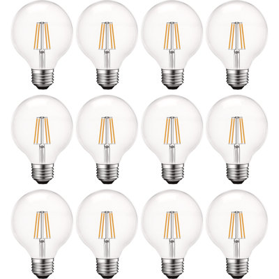 Vintage G25 LED Globe Light Bulbs 550 Lumens Dimmable Edison Bulb 5W Clear Glass E26 Base 12 Pack