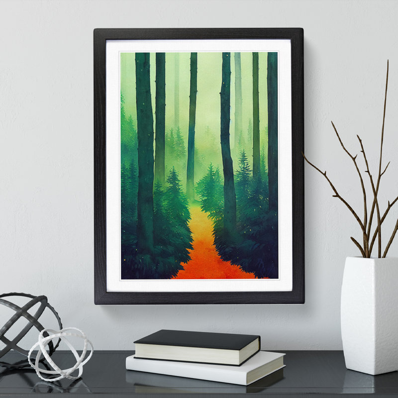 Forest Watercolour Art No.4 - Single Picture Frame Painting, Black, 64cm H x 46cm W x 2cm D