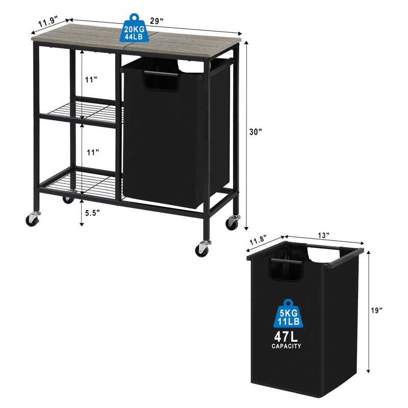 Laundry Cart with Wheels, Gray