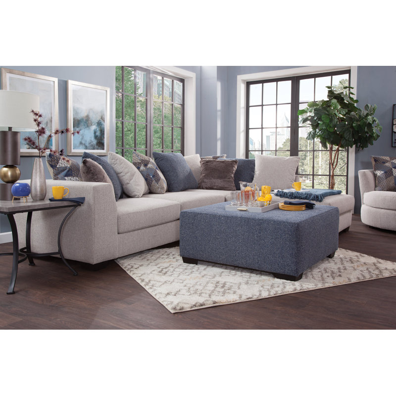 Blue Polyester Blend Tufted Square Cocktail Ottoman