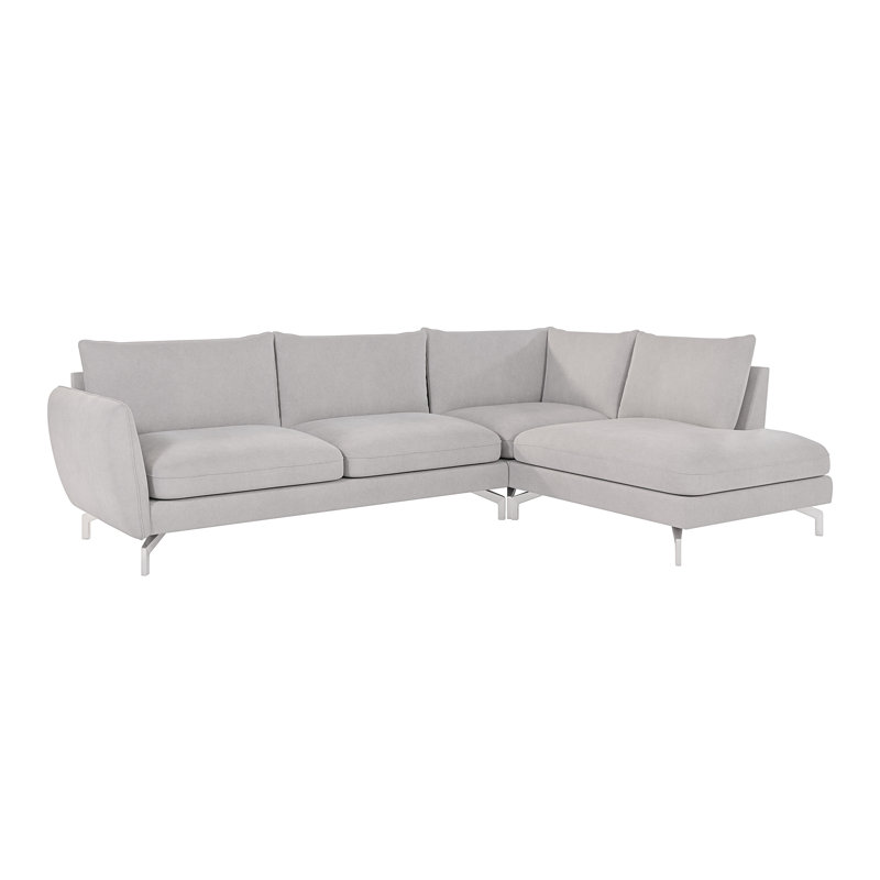 Modern L-Shape Corner Sofa  with Silver Metal Legs, Silver, Right Hand Facing