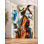 Art mural sur toile encadré 24 po x 36 po, musicien de jazz abstrait jouant de la contrebasse, peinture expressionniste moderne, grande décoration murale de musique pour le salon, la chambre et le bureau