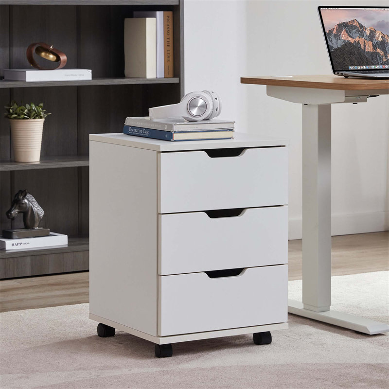 Classeur vertical à 3 tiroirs avec roulettes Farini, entièrement assemblé pour le bureau à domicile, peu encombrant et durable