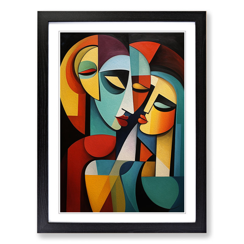 Loving Family Cubism Framed Print, Black , 64cm H x 46cm W x 2cm D
