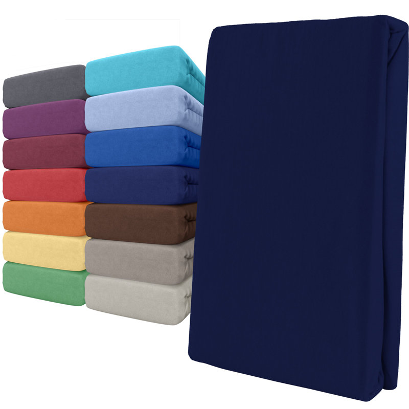 100% Cotton Jersey Knit Fitted Sheet, European Single (90 x 200cm), Dark blue