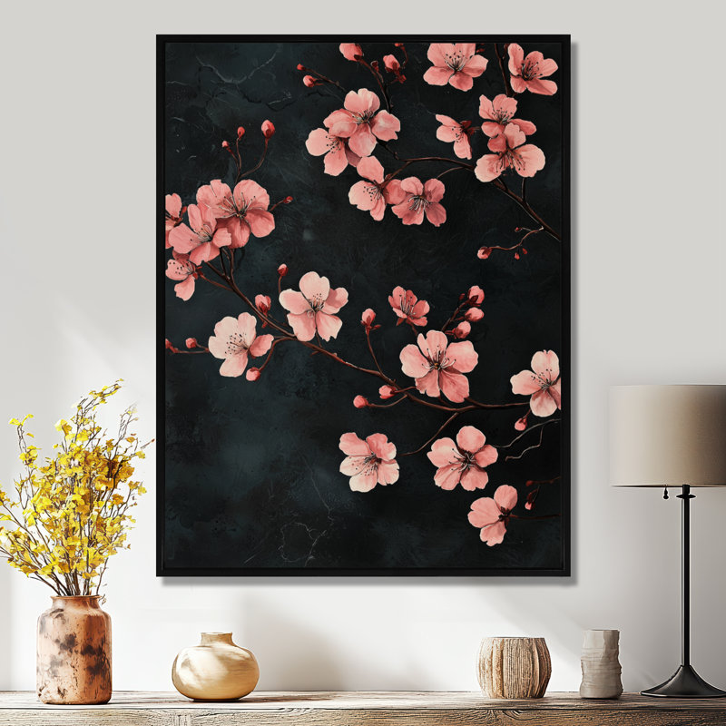 «Cherry Blossom Midnight Blooms I», reproduction d'art sur toile encadrée, Noir, Reproduction encadrée sans passe-partout