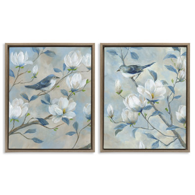 Ensemble de 2 cadres flottants Blue Birds in Magnolia Tree, design par Nan