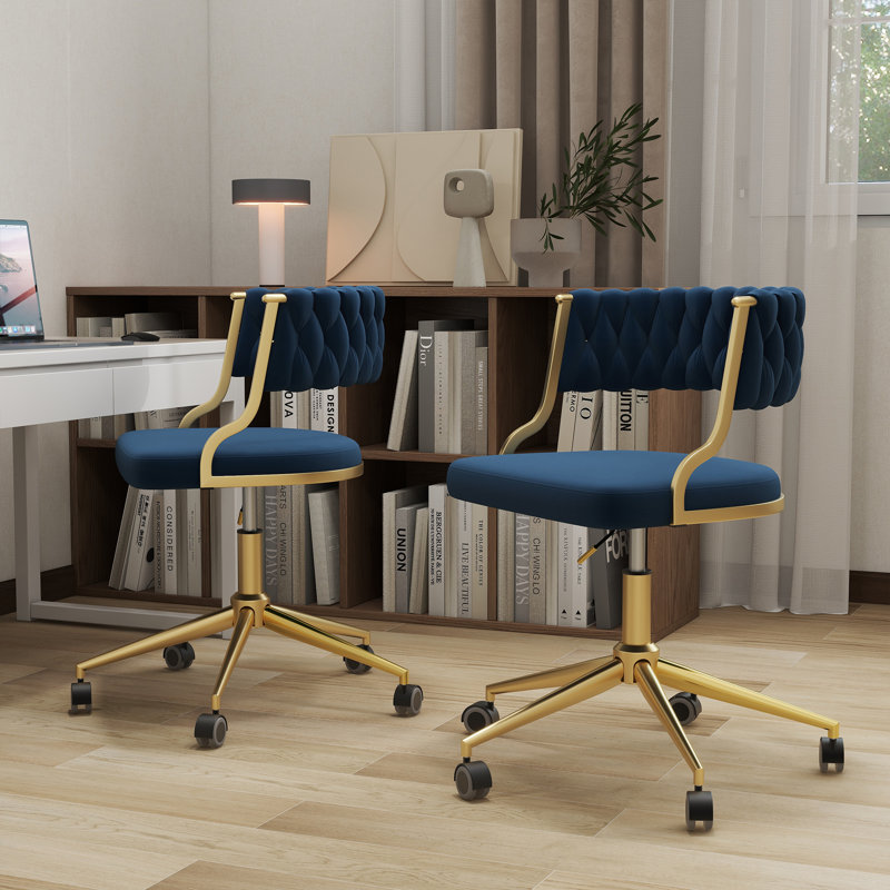 Pia Ricco Velvet Task Chair, Navy Blue