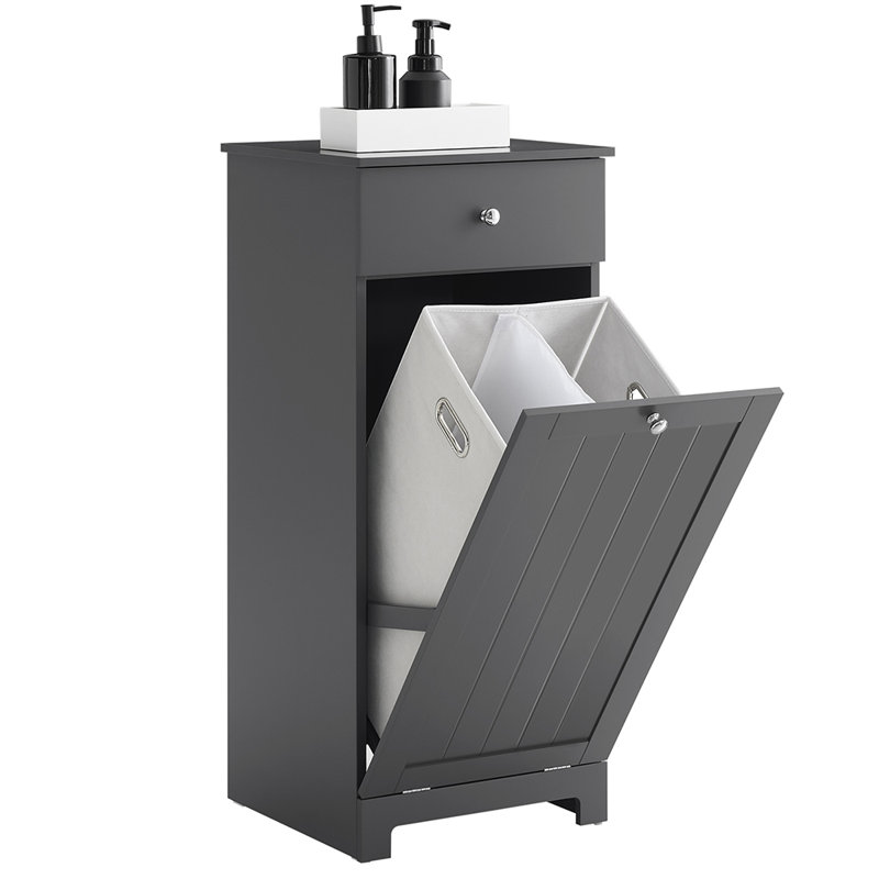 Armoire de salle de bain pour salle de bain avec panier et tiroir, armoire à vêtements inclinable avec doublure amovible, pour salle de bain ou chambre à coucher, gris