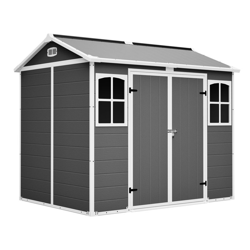 8x6 Ft Plastic Utility Storage With Floor, Gray Lockable For Garden Items, All - Weather Organizer Waterproof And Rust Features, Easy Assembly Guide Shed, Frame Optimal Air Exchange, To Build Yourself