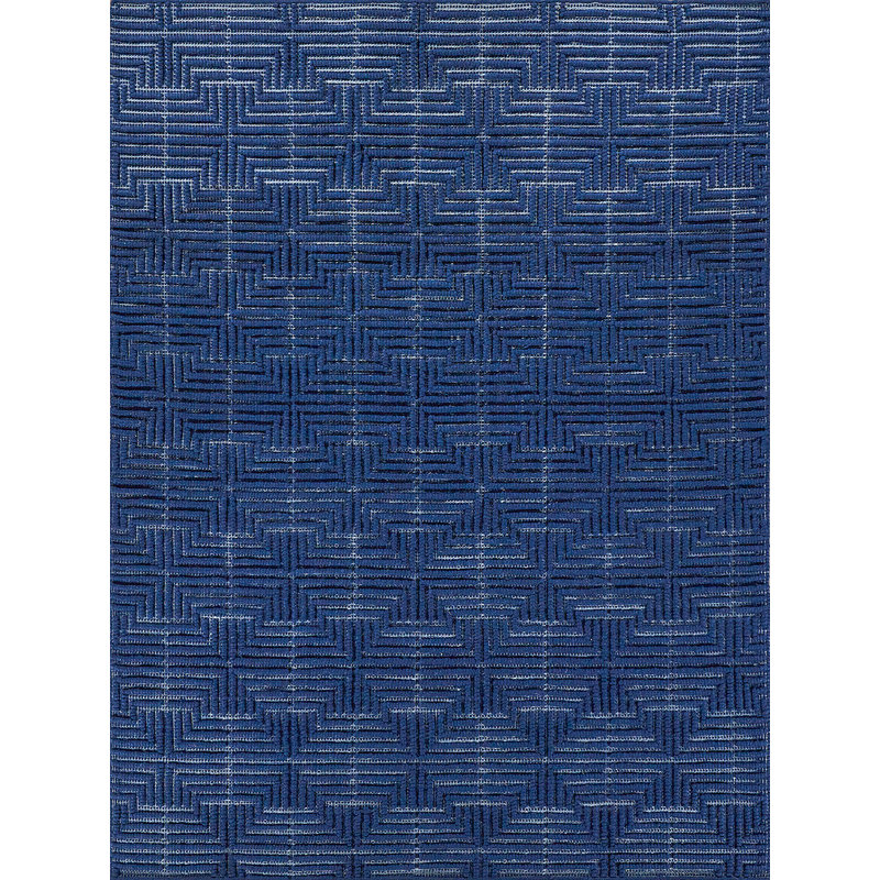 Rectangle Manzoni Navy Handmade Cotton/Viscose Area Rug, Rectangle 9' x 12', Navy