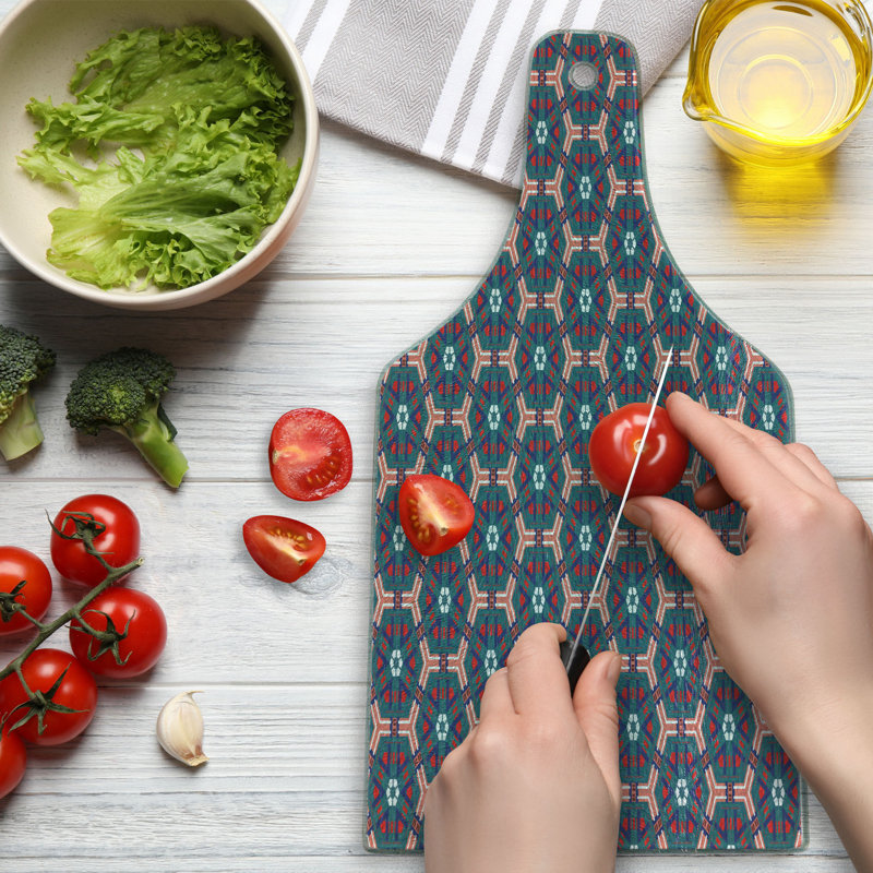 Ambesonne Traditional Tempered Glass Cutting Board Hexagonal Tiles Multicolor
