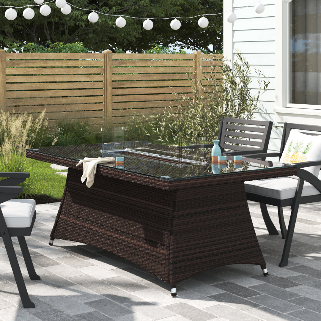 Quinnipack Rectangle Aluminum Propane Fire Pit Table with Hidden Fuel Tank Bayou Breeze