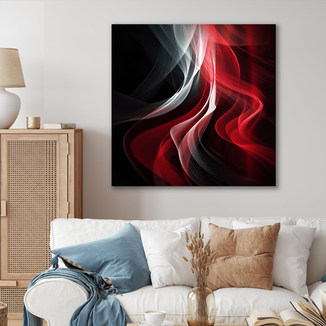 Red Black Contemplative Abstraction VI - Abstract Modern Waves Framed Canvas Print Wrought Studio™ 