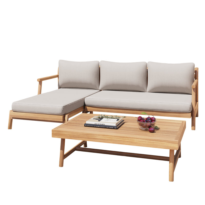 Lynda Outdoor 2-Piece Acacia Wood Conversation Set With Removable Cushions