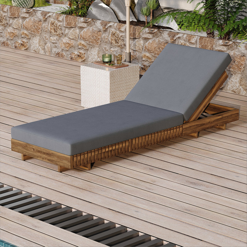 Lounge chaise Set, Acacia solid wood with  LOUNGE CUSHION (Dark Grey) - Matching Cream Version Available