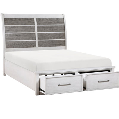 Antique White And Gray Finish Queen Platform Bed With Footboard Storage Classic Design Wooden Furniture 1Pc