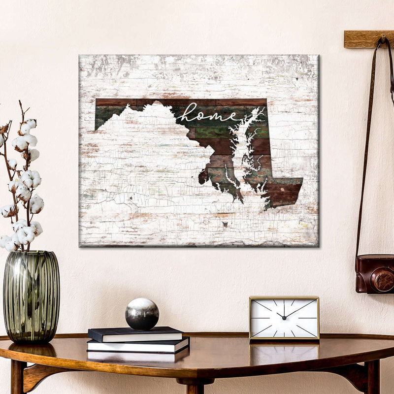 Maryland Home Map sur impression sur toile, H 12 po x l 15 po x P 1,25 po