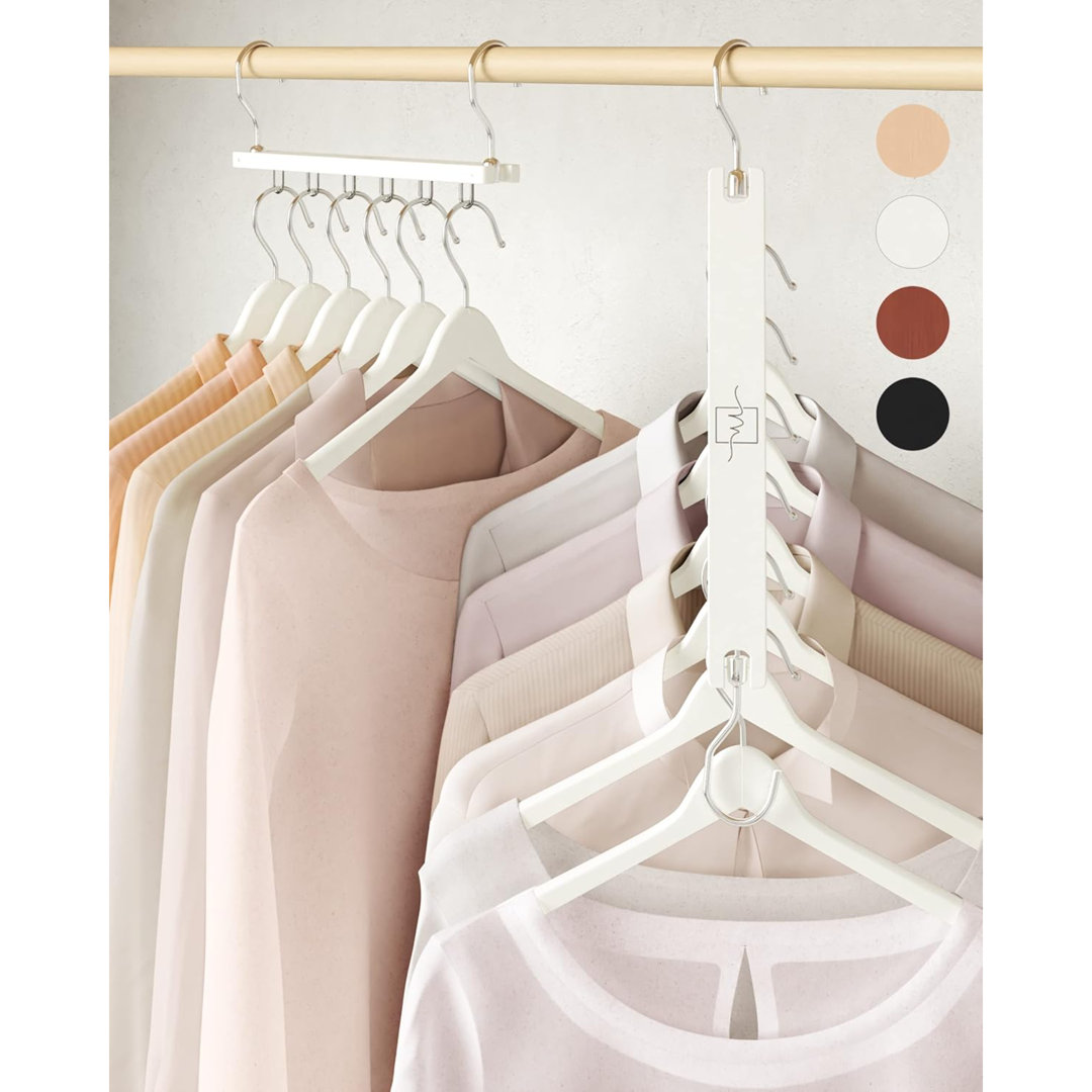 Space-Saving Hangers For Wardrobe – 4 Pack European Beechwood Shirt Organiser With 360° Swivel Hook – Collapsible Clothes Hangers For Space Saving And