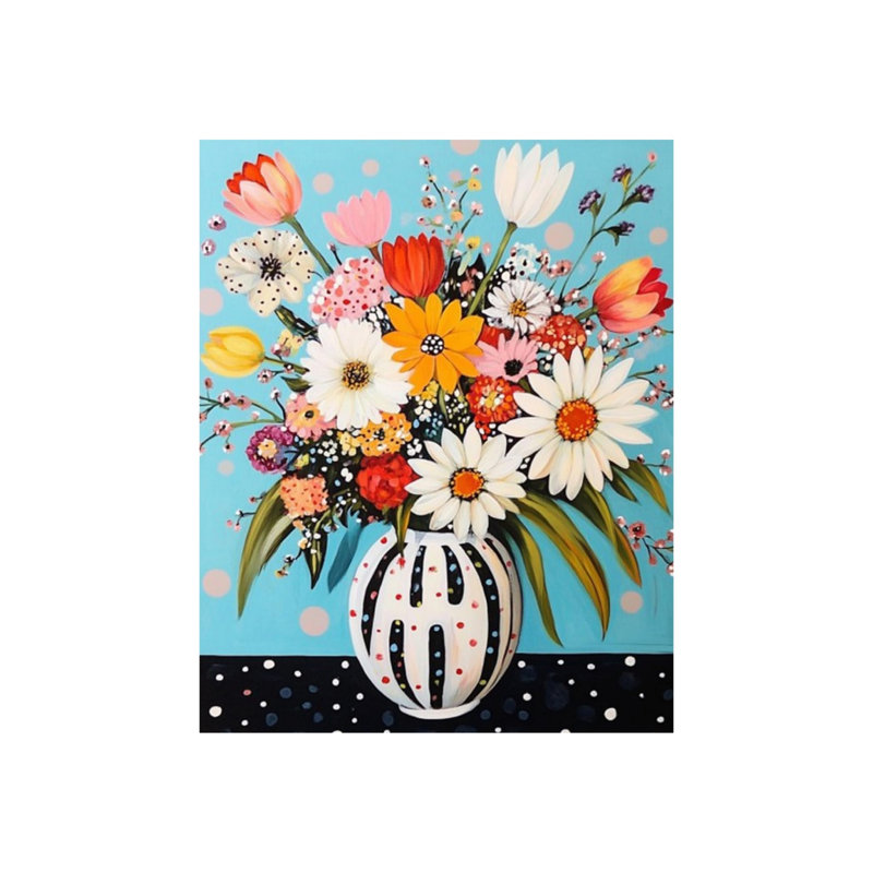 Fleurs abstraites dans un vase, art mural sur toile sans cadre 16 po x 20 po