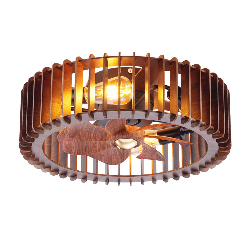 Ventilateur de plafond en bois avec éclairage intégré, 50 cm (19,69 pouces), profil bas, montage encastré, télécommande, pales réversibles, culot E26, style ferme, idéal pour chambre ou salon.