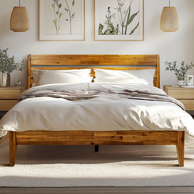 Acacia Premium Emery Solid Wood Platform Bed Frame with Headboard Included, No Box Spring Needed, Weight Capacity 800lb.