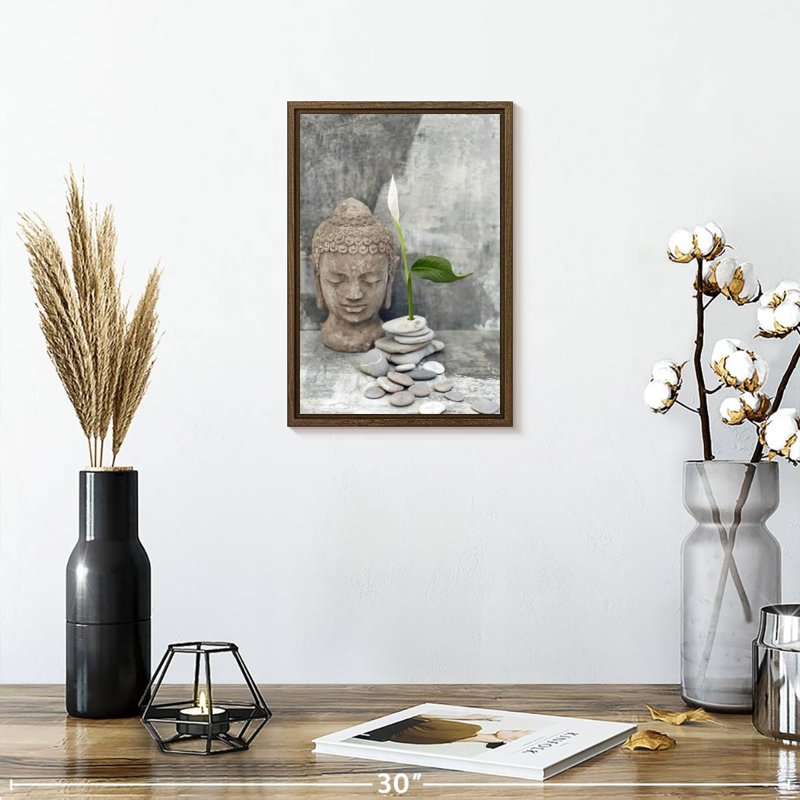 Zen Buddha Head, 9" x 13", Floating Frame Walnut