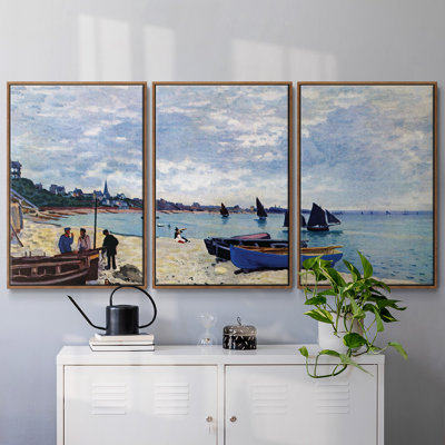 «The Beach At Sainte Adresse # 2» par Monet, reproduction sur toile 3 pièces