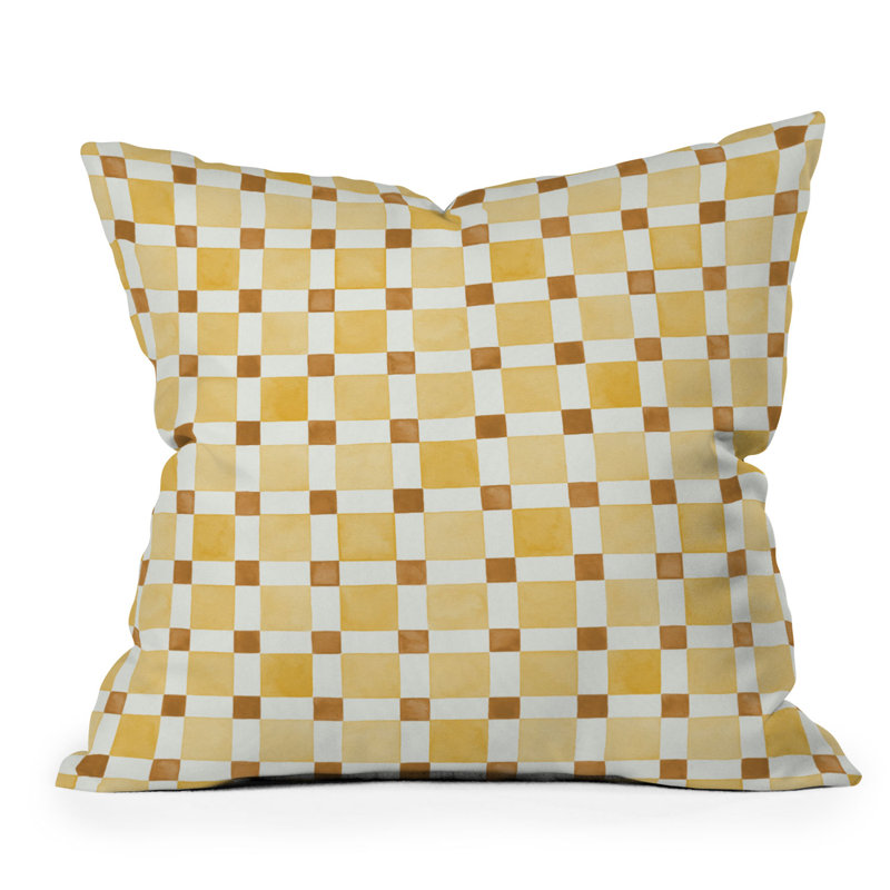 Coussin décoratif d'extérieur jaune à carreaux mosaïques géométriques Ninola Design Everyday Artifact Checker, 26" x 26"