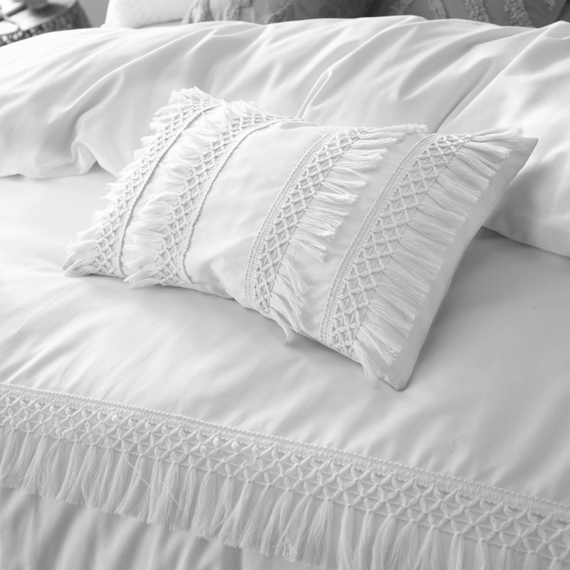 Izmir Cotton Tassel Cushion and Cushion Cover, White, Cushion Cover Only - No Insert