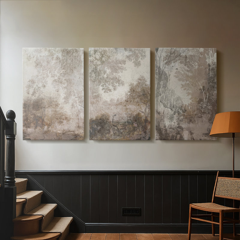 Fresco Collage I - Toile tendue sur mesure avec châssis - 3 pièces, H 27 po x l 54 po