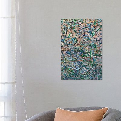 Gold Aqua Jackson Pollock Inspired III by Irena Orlov - Wrapped Canvas Print