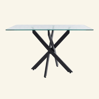 Rectangular Dining Table,47.24" Glass Dining Table with Legs, Modern Kitchen Table for Home Kitchen, Dining Room