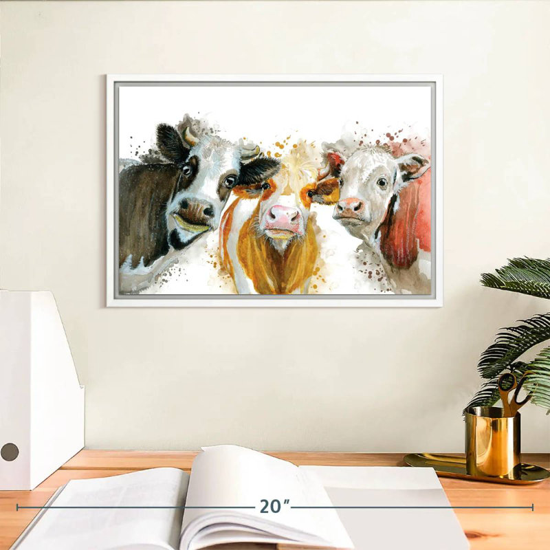 Éclaboussures de vaches, Cadre flottant blanc, 13 po x 9 po