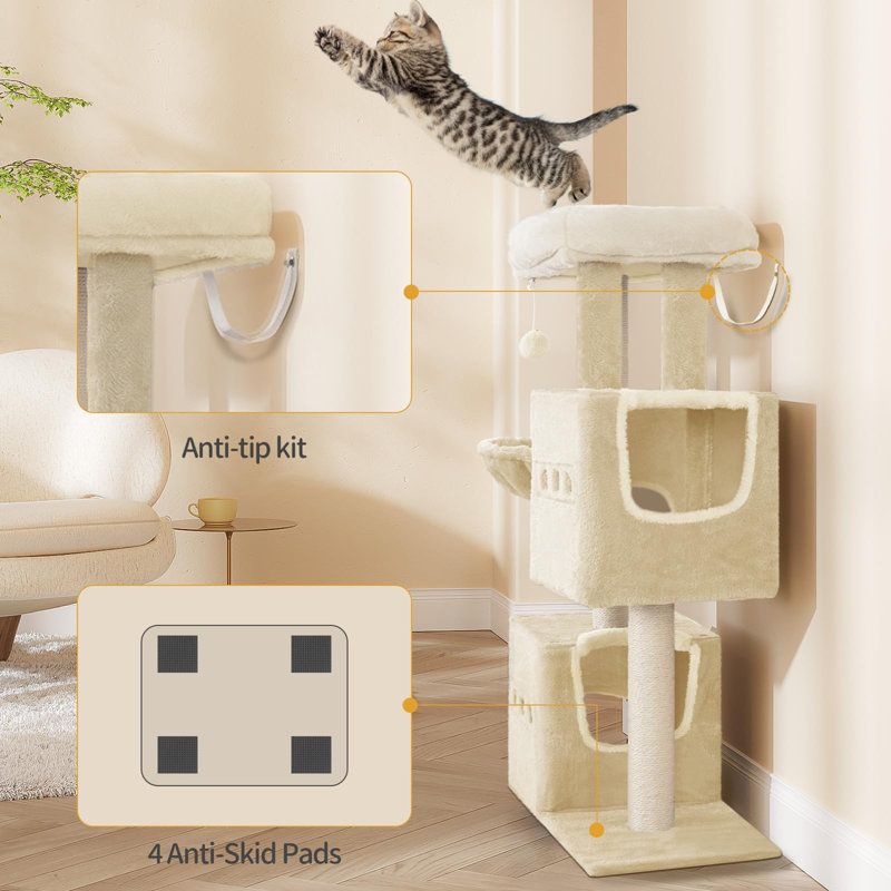 Multi-Level Stable Cat Tree with Cats House, Beige