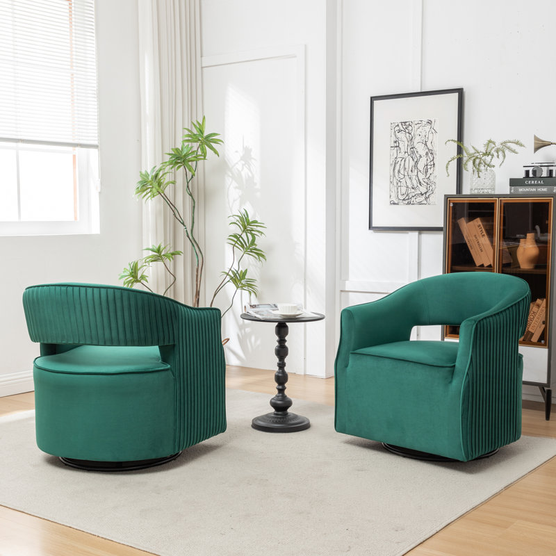 Fumiyo Velvet Swivel Barrel Chair, Dark Green