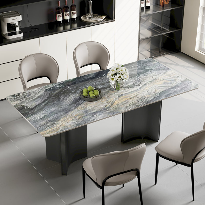 Modern 63" Sintered Stone Dining Table with Stainless Steel Base, Rectangular Kitchen & Dining Table with Load Bearing Wood Panel, Easy Assembly, for Dining Room, Living Room, Kitchen