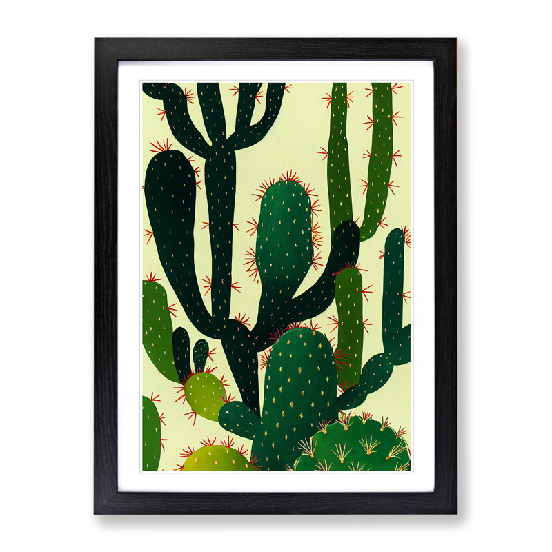 FRM-V0523-330X Cactus Cacti Boho - Single Picture Frame Print, Black Framed, 64cm H x 46cm W x 2cm D