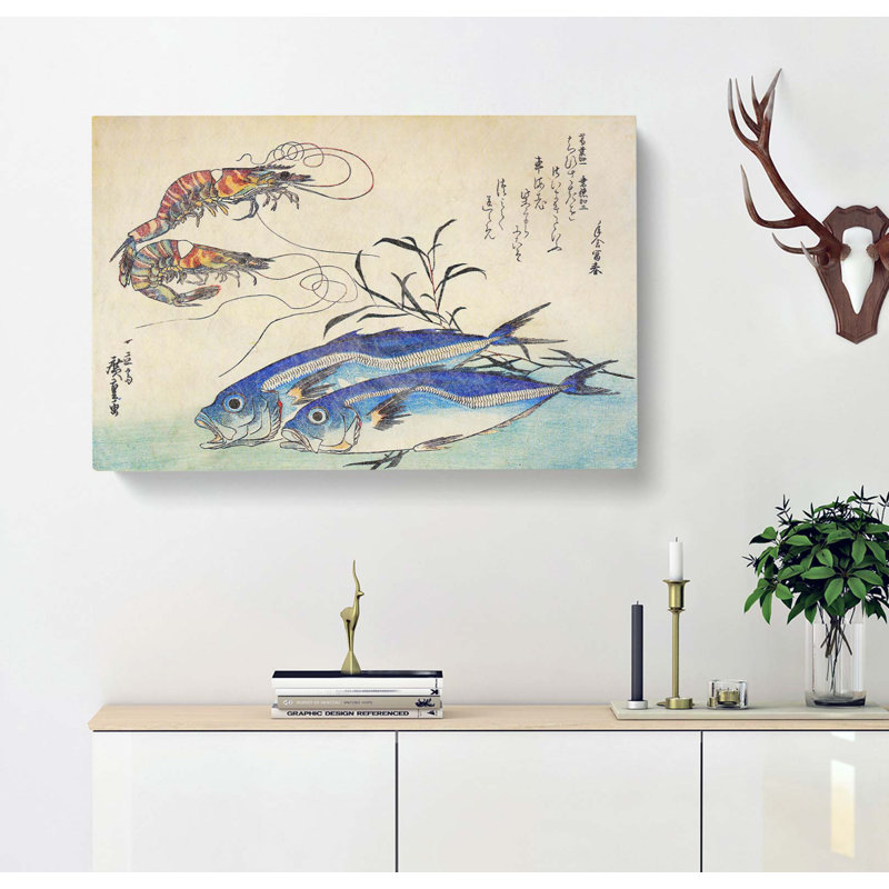 Mackerel & Prawns by Utagawa Hiroshige - Wrapped Canvas Print, 35cm H x 50cm W x 3cm D