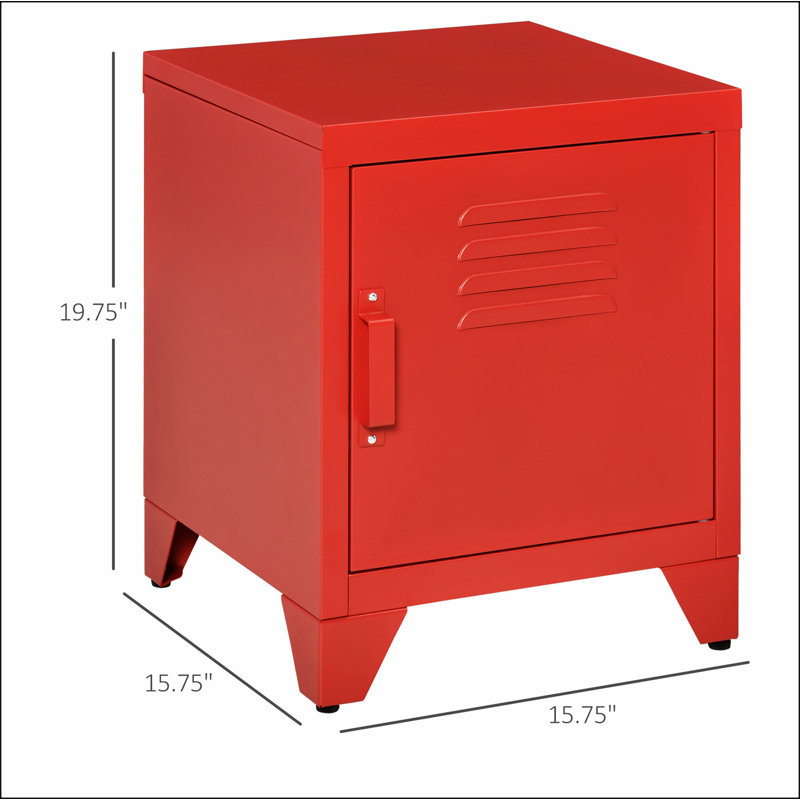 Industrial End Table, Living Room Side Table with Locker-Style Door and Adjustable Shelf