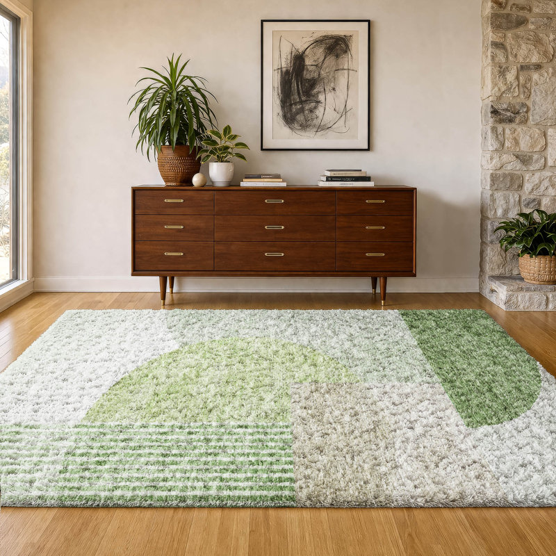 Tapis à poil long de qualité supérieure lavable à la machine ADS678, Olive, 3 pi x 5 pi