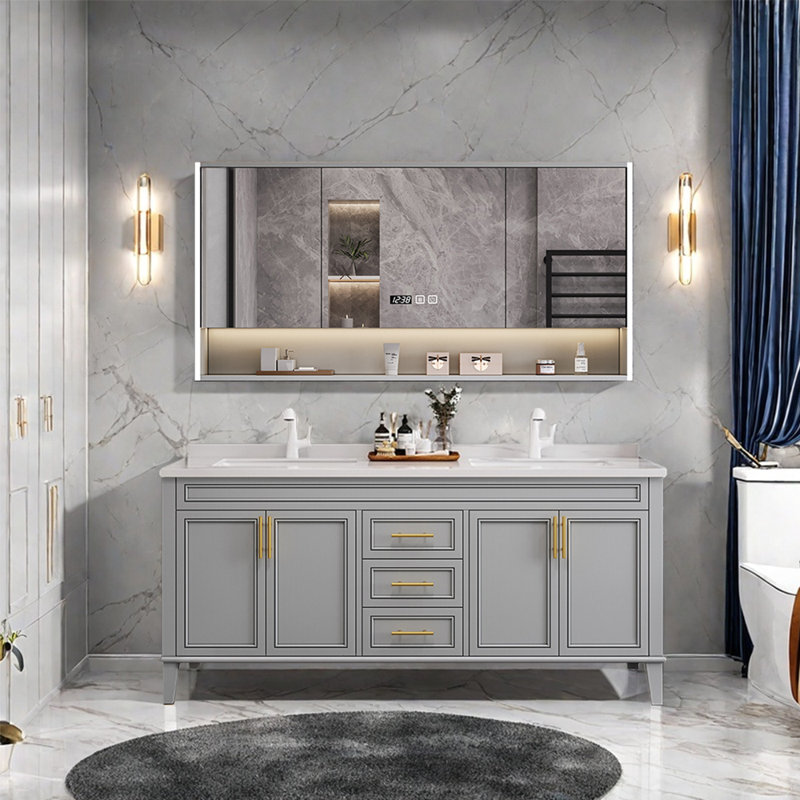 Simple modern French style bathroom cabinet, 32.28'' H x 55.12'' W x 21.65'' D, Light Gray