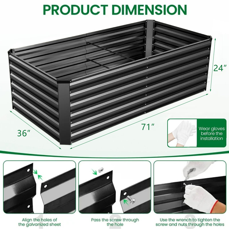 Denishia Belisle 6 ft x 3 ft Galvanized Metal Outdoor Raised Garden Bed Planter Box for Vegetables, Fruits, Black