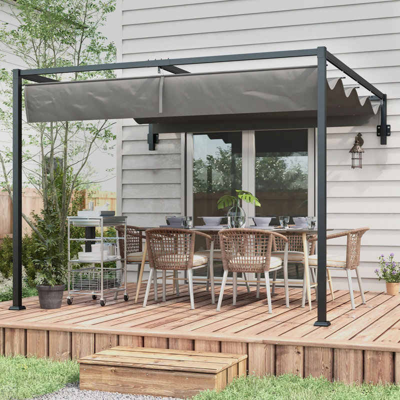 Bryceton 2 x 3(m) Lean To Pergola with Retractable Roof for Patio Dark Grey