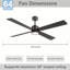 Ventilateur de plafond moderne de 64 po avec lumières et télécommande, contrôle intelligent de l'application, moteur à courant continu réversible, lumière DEL à intensité variable, 3 températures de couleur, pales à double finition noire et noyer pour le salon, la chambre à coucher