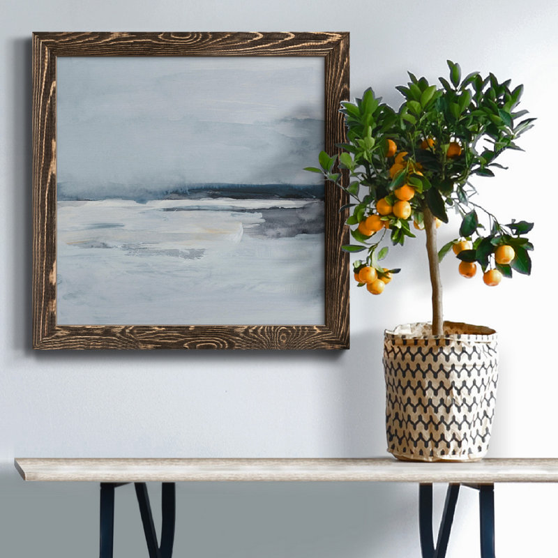Inky Coastline II - Toile encadrée de qualité supérieure - prête à être accrochée, H 31,5 po x l 31,5 po x P 1,5 po, Noyer