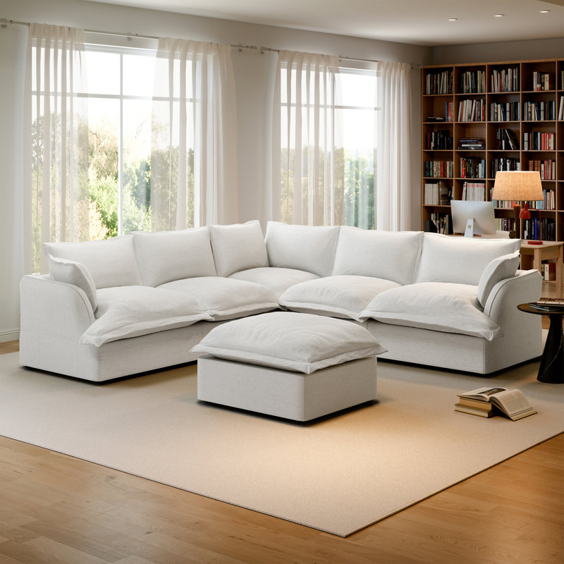 Cloud Sofa 6-Seater Sectional Sofa Couch Modular Sofa Upholstered Sofa with Ottoman for Living Room Office Apartment